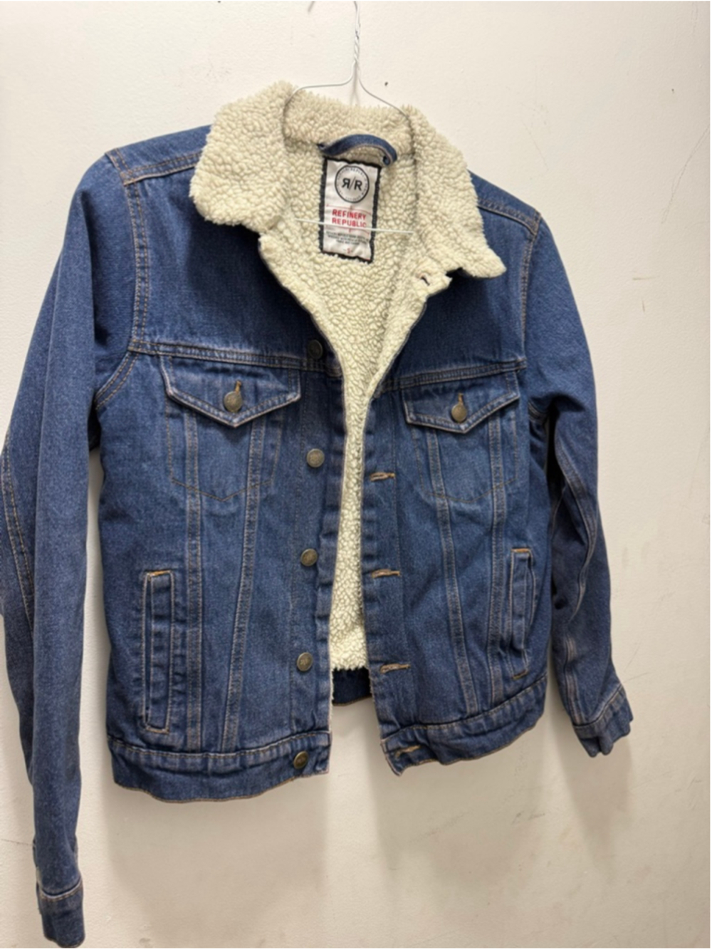 Women's Refinery Republic Jean Jacket S Blue White Sherpa Lined